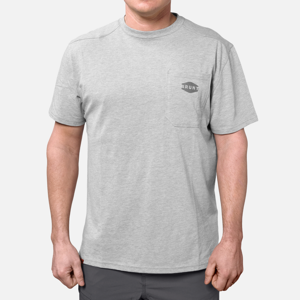 View 1 front of the BRUNT high quality short sleeve pocket tee in light grey * 3