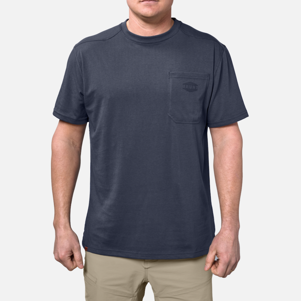 View 1 front of the BRUNT high quality short sleeve pocket tee in navy * 9