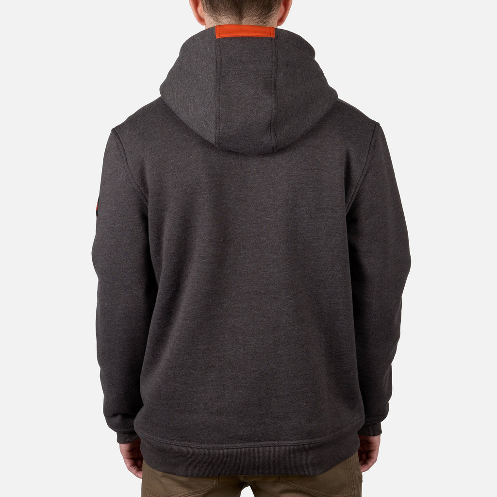 Back of the BRUNT heavyweight water-resistant workwear hoodie in dark grey heather