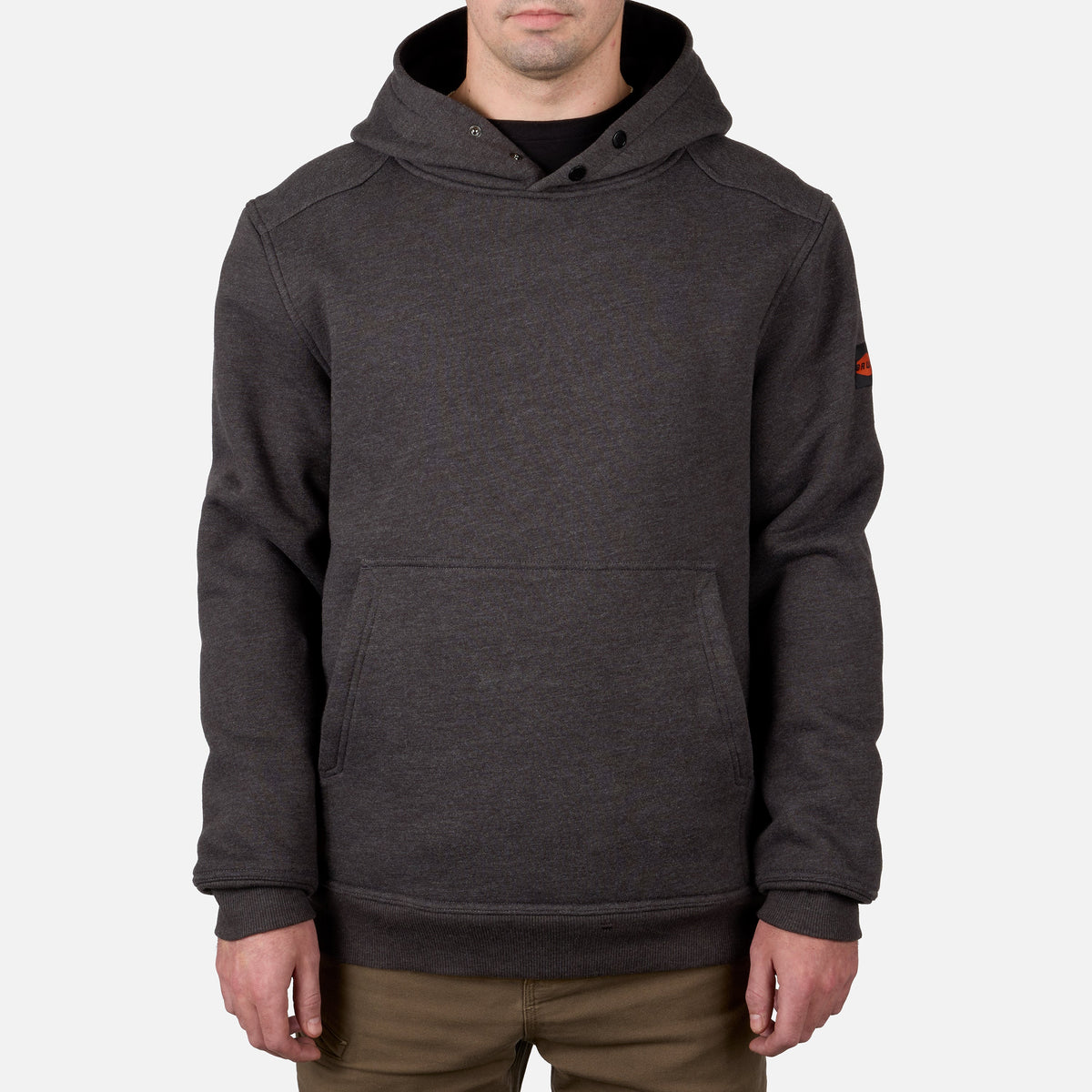 Front of the BRUNT heavyweight water-resistant workwear hoodie in dark grey heather