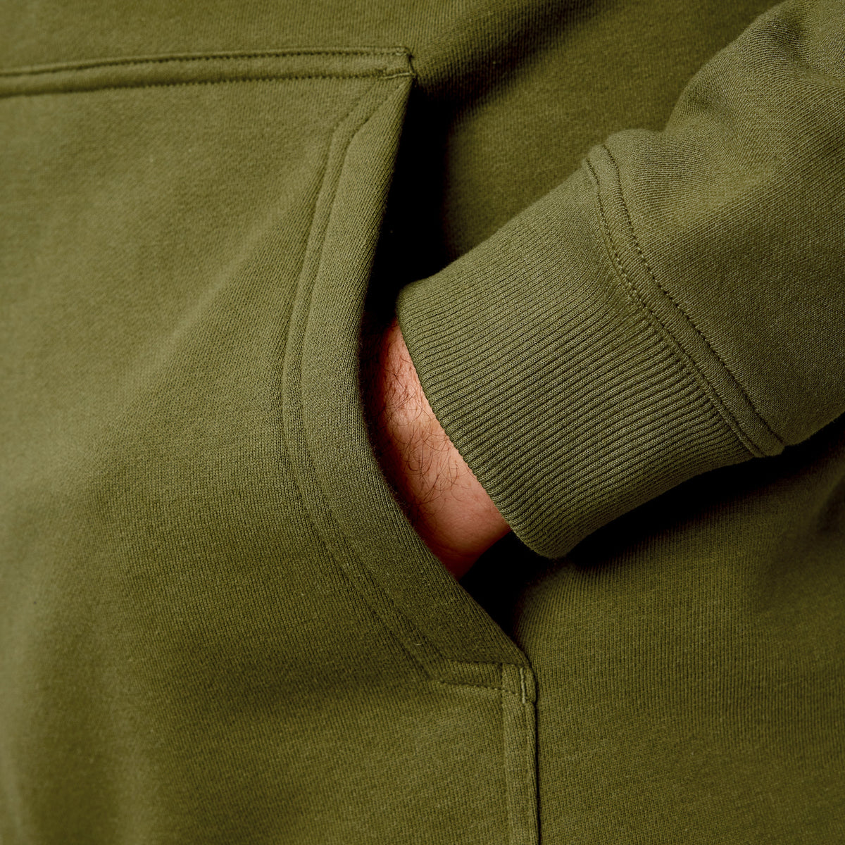 Front of hand pocket of the BRUNT water resistant full zip shevlin work hoodie in hunter green * 0