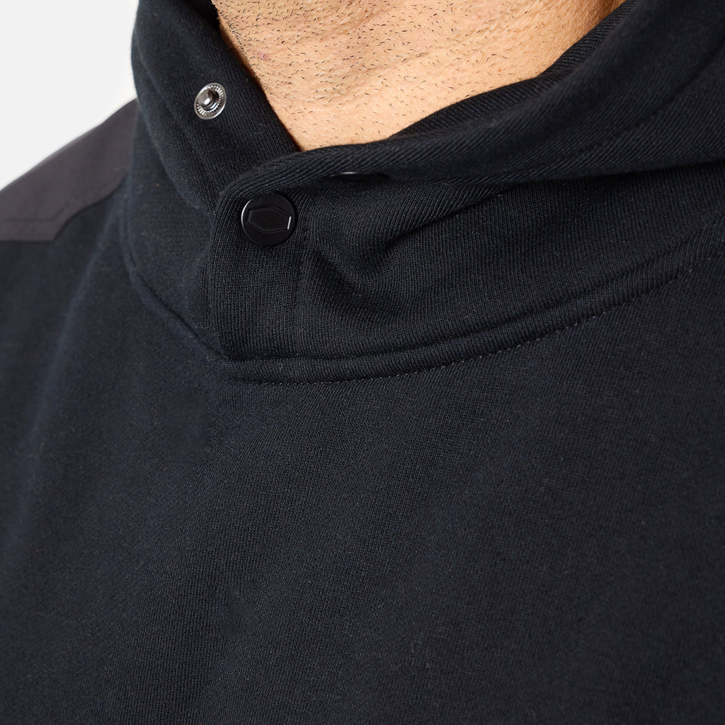 Front of button snaps of the BRUNT water resistant heavy duty shevlin work hoodie in black * 1