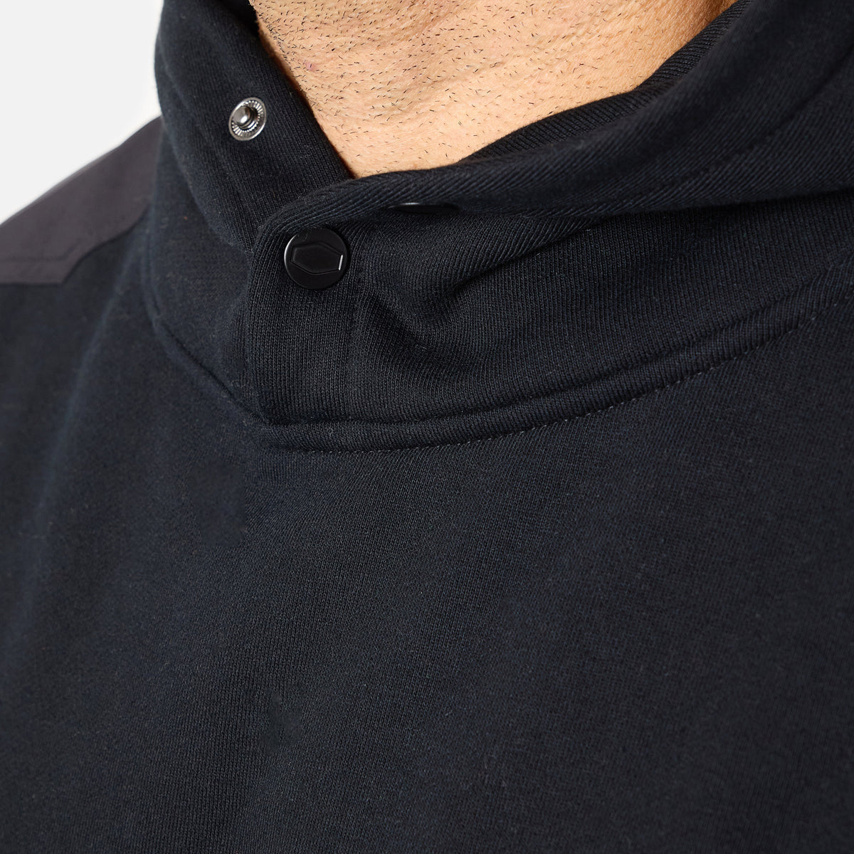 Front of button snaps of the BRUNT water resistant heavy duty shevlin work hoodie in black * 1