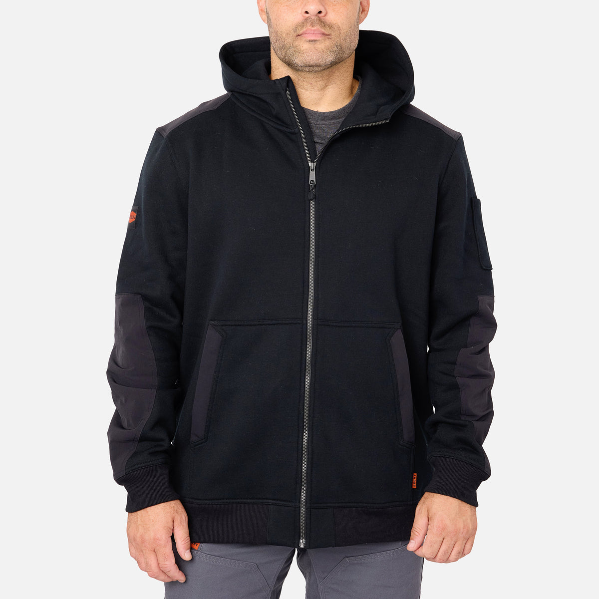 View 1 front of the BRUNT water resistant heavy duty full zip shevlin work hoodie in black * 0