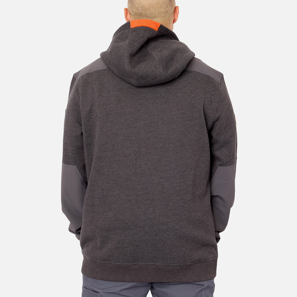 Back of the BRUNT water resistant heavy duty full zip shevlin work hoodie in dark grey heather * 1
