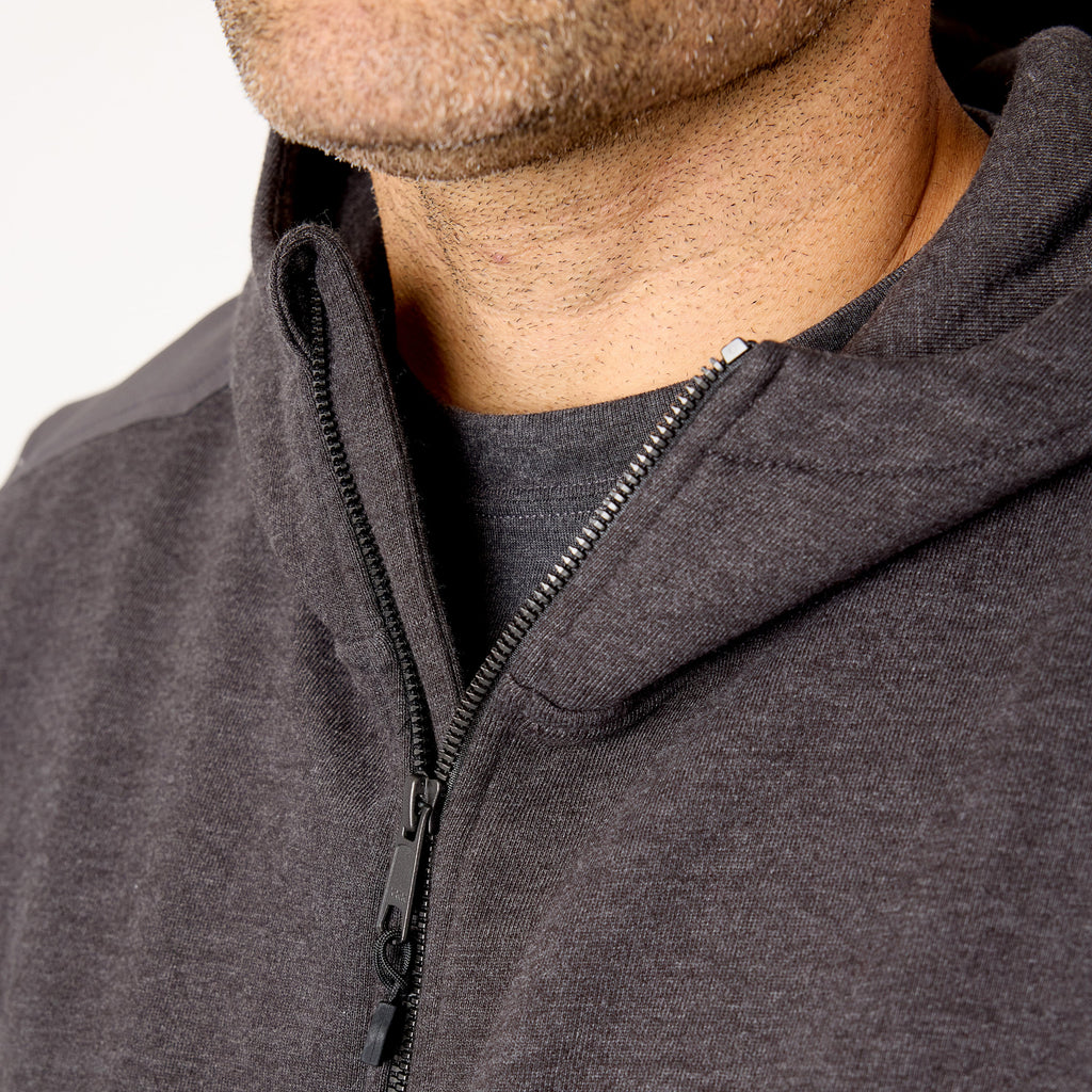 Front of the YKK metaluxe zipper of the BRUNT water resistant heavy duty full zip shevlin work hoodie in dark grey heather * 1