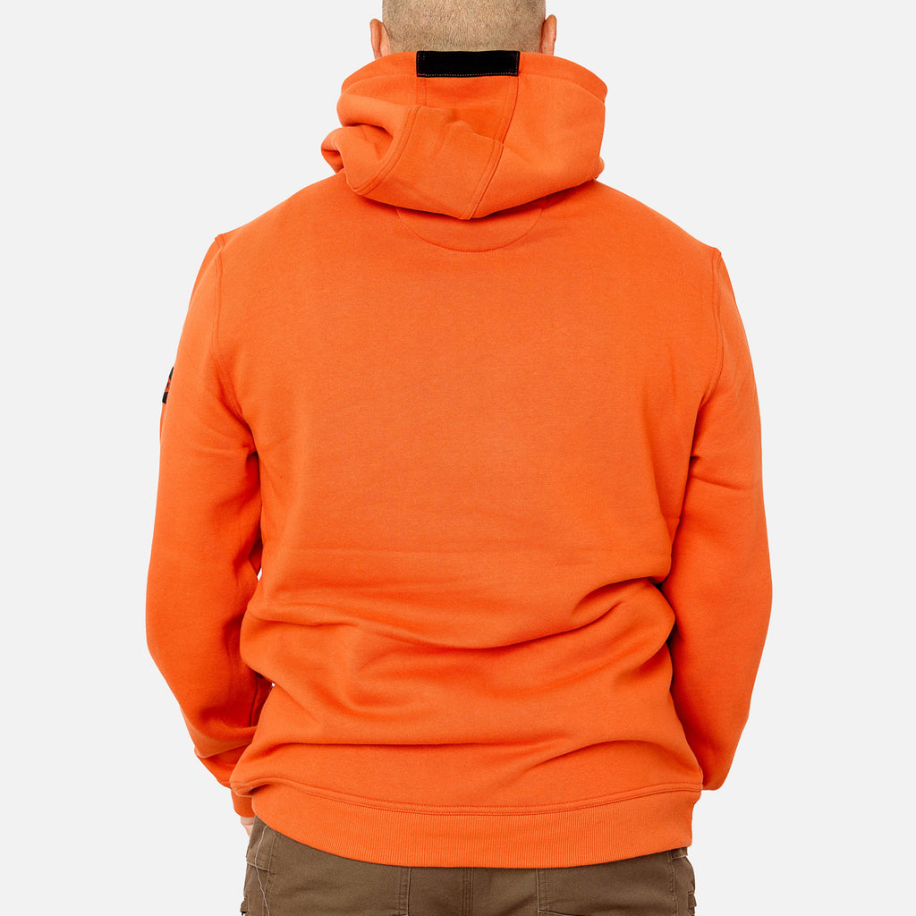 Back of the BRUNT water resistant shevlin work hoodie in BRUNT orange