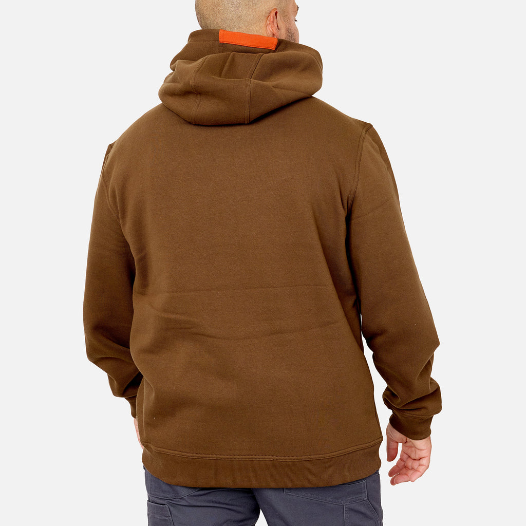 Back of the BRUNT water resistant shevlin work hoodie in brown