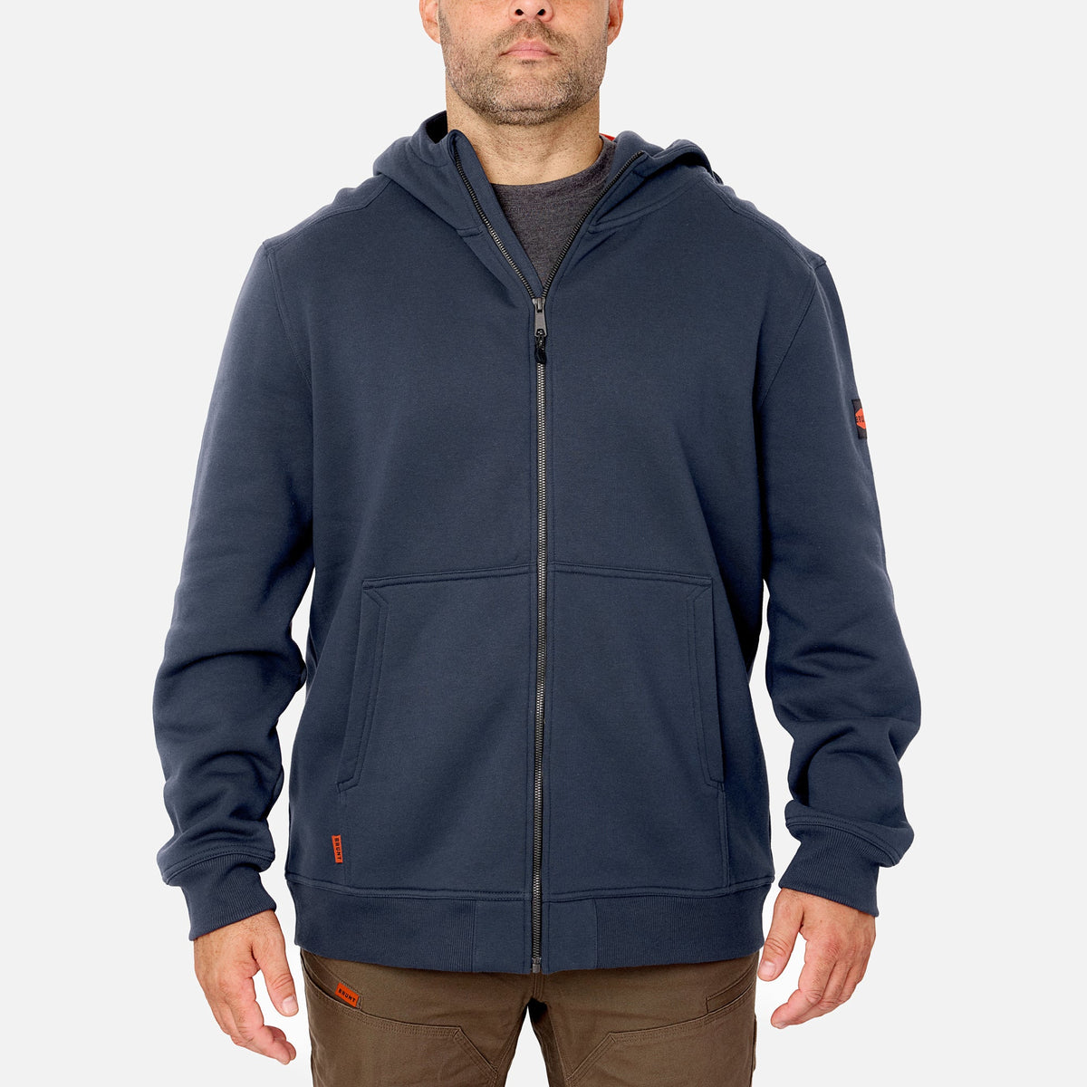 View 1 front of the BRUNT water resistant full zip shevlin work hoodie in navy blue * 1
