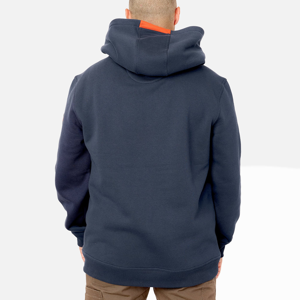 Back of the BRUNT water resistant shevlin work quarter zip hoodie in navy blue