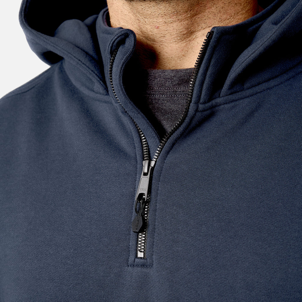 View 2 front of the YKK metaluxe zipper of the BRUNT water resistant shevlin work quarter zip hoodie in navy blue * 0