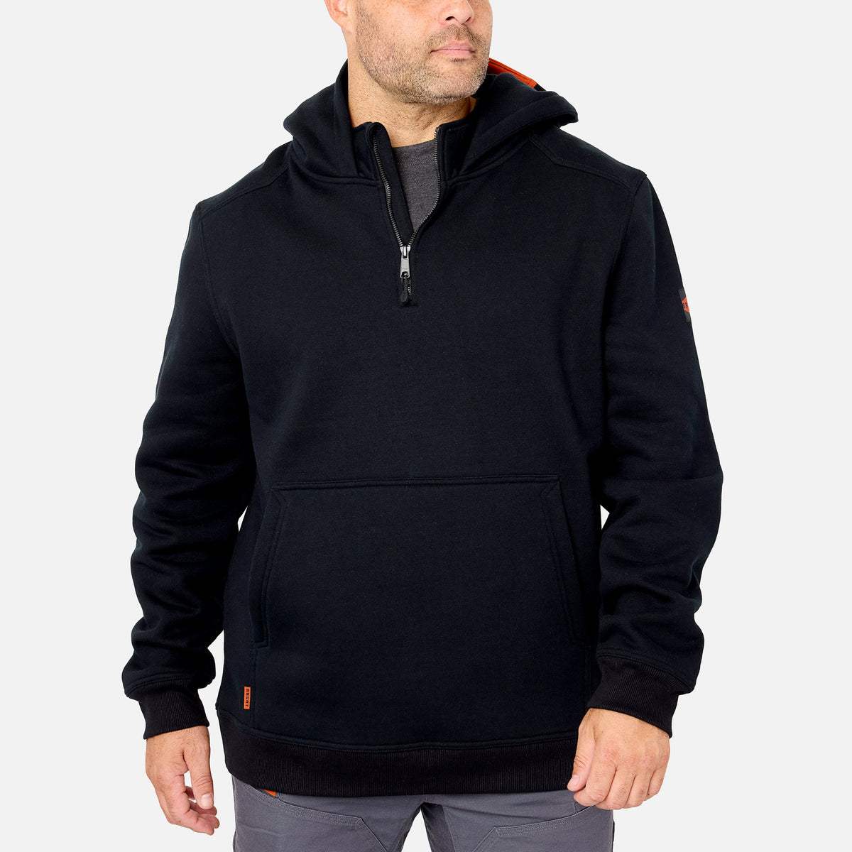 Front of the BRUNT water resistant shevlin work quarter zip hoodie in black