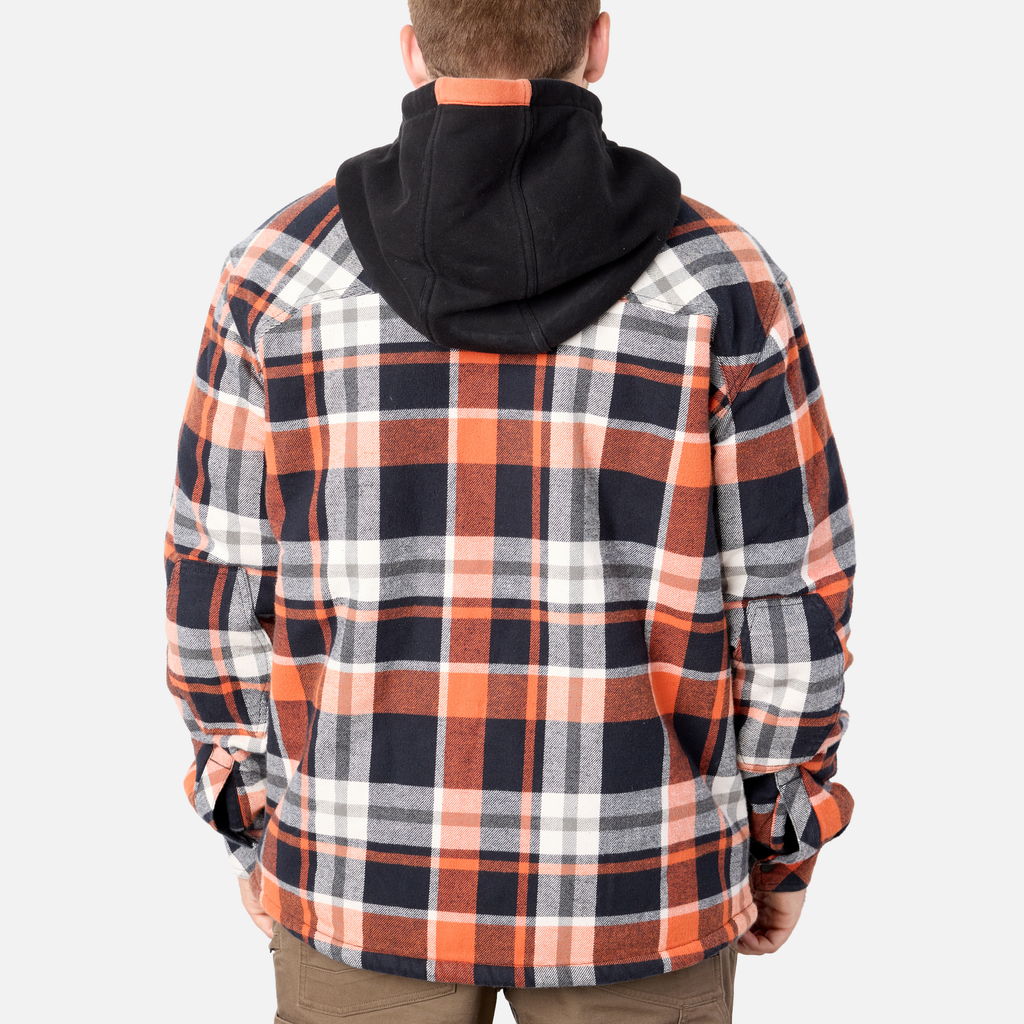Back of the BRUNT quilted flannel work jacket in black orange plaid * 1