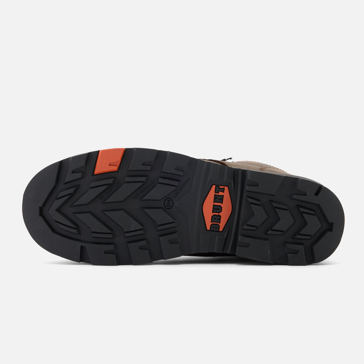 Bottom of the BRUNT 6 inch waterproof reinforced composite toe sullivan work boot in dark brown
