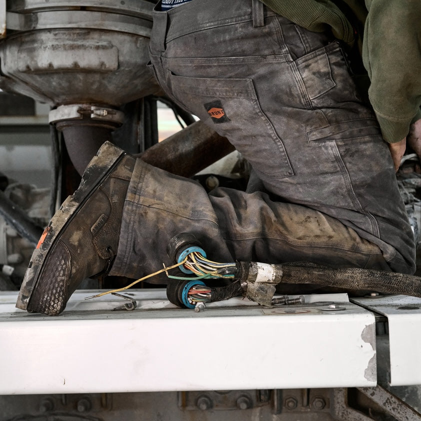 BRUNT 6 inch waterproof reinforced composite toe sullivan work boot in dark brown on jobsite