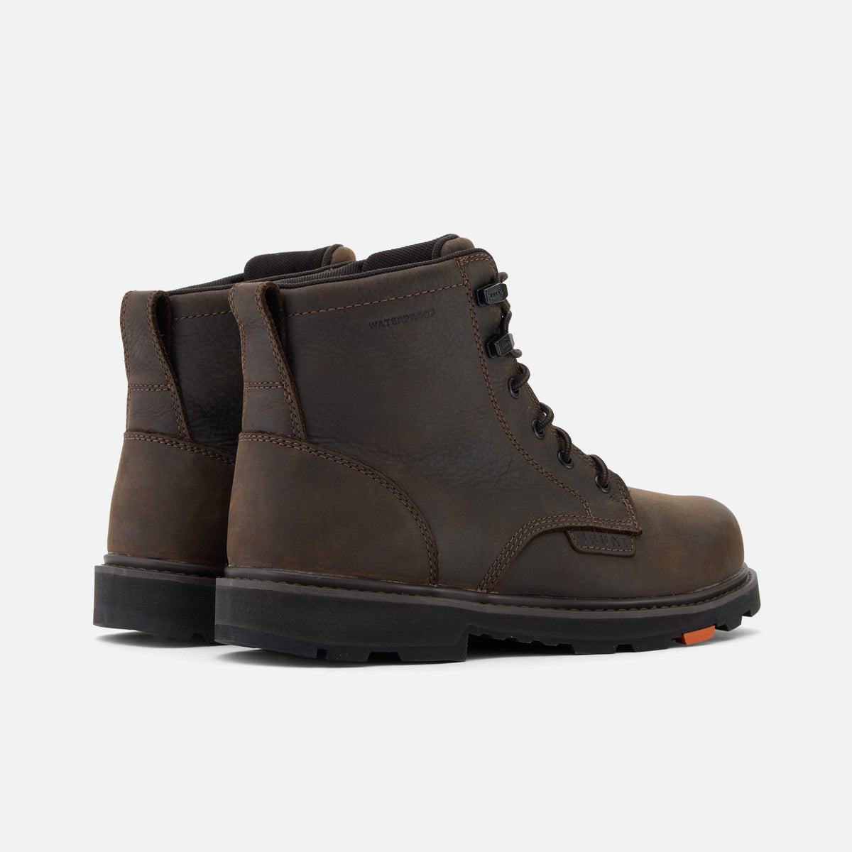 45 degree angle of the back BRUNT 6 inch waterproof sullivan work boot in dark brown