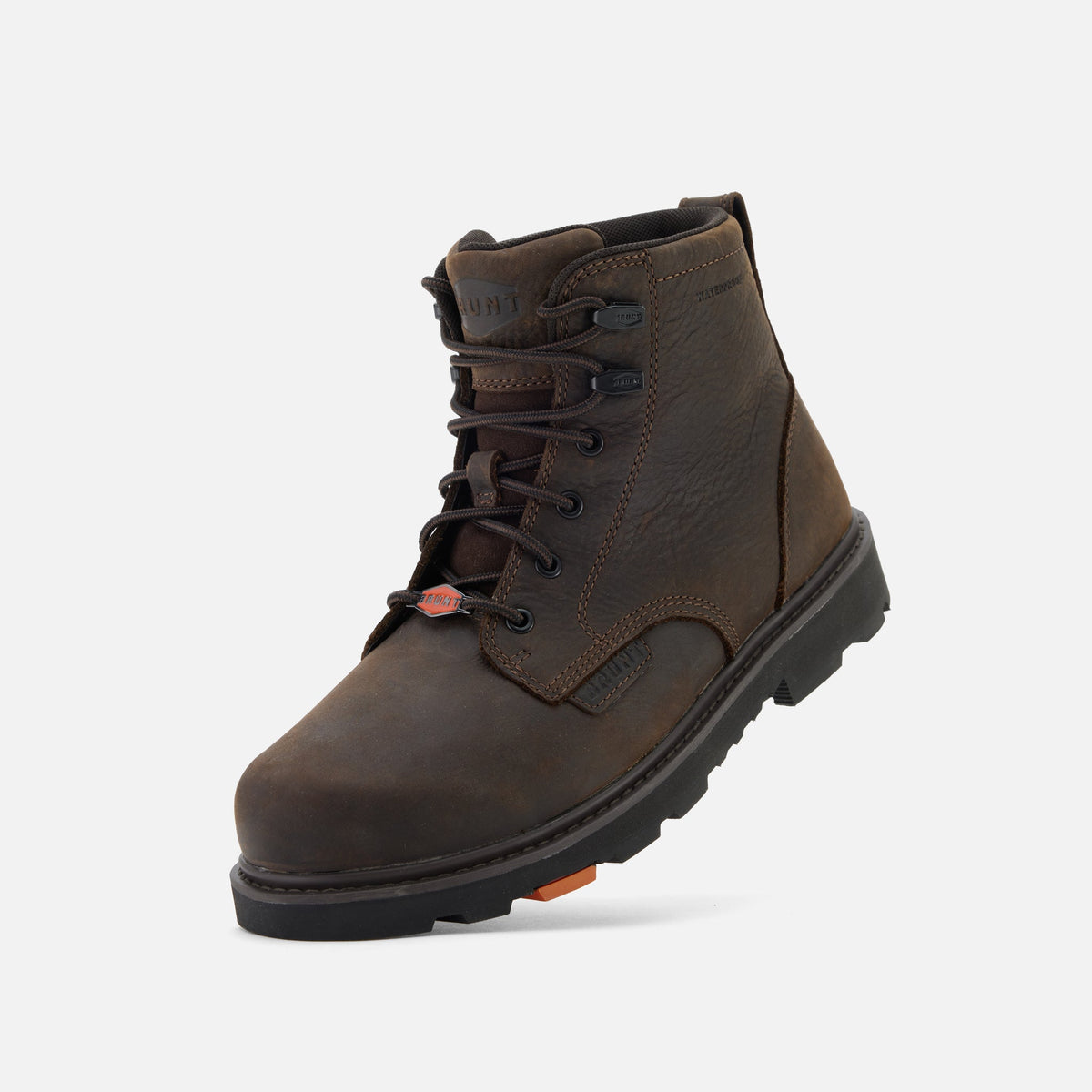 45 degree angle of the left BRUNT 6 inch waterproof sullivan work boot in dark brown