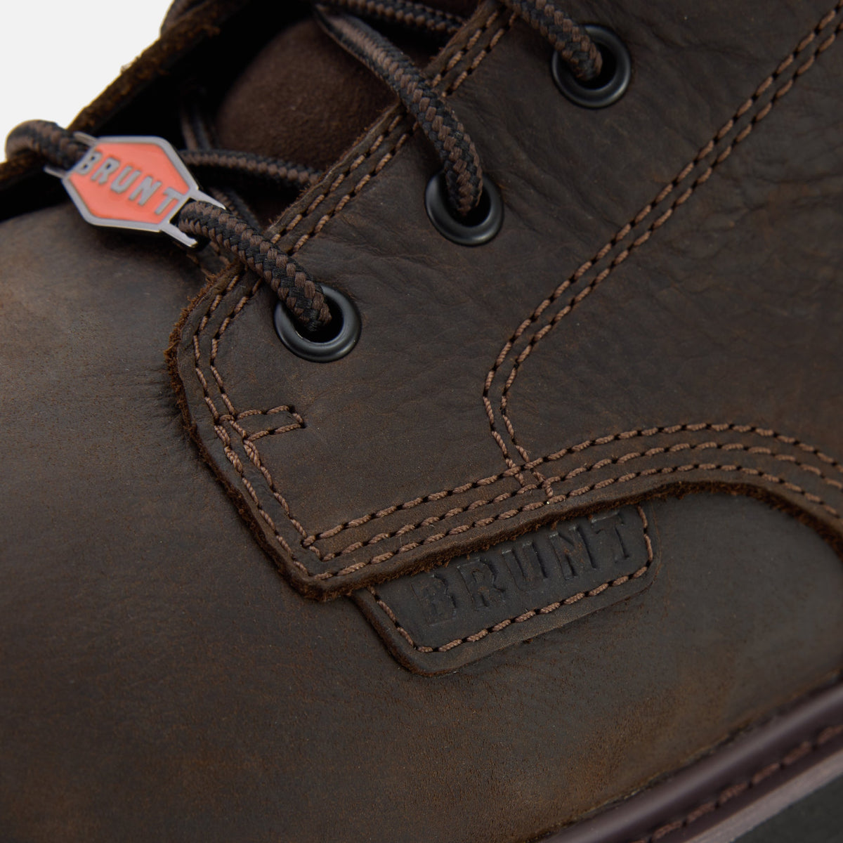 Close up details on the BRUNT 6 inch waterproof sullivan work boot in dark brown * 1