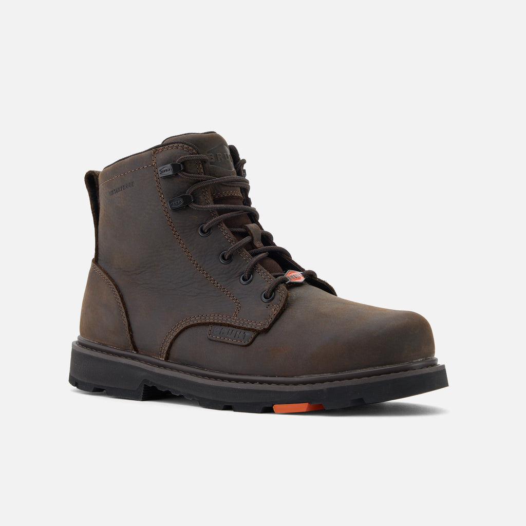 45 degree angle of the right BRUNT 6 inch waterproof sullivan work boot in dark brown