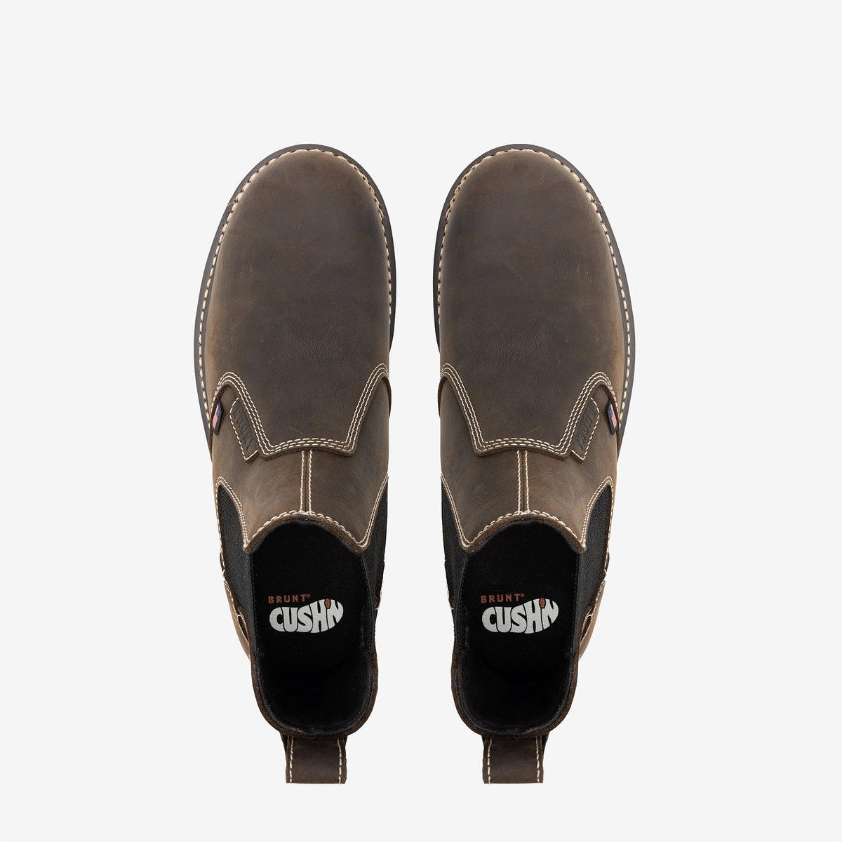 Above shot of the toe shape of the BRUNT 6 inch usa welted comp toe slip on work boot in dark brown
