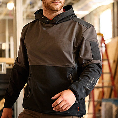 Man working on BRUNT light weight work hoodie in charcoal on jobsite * 2