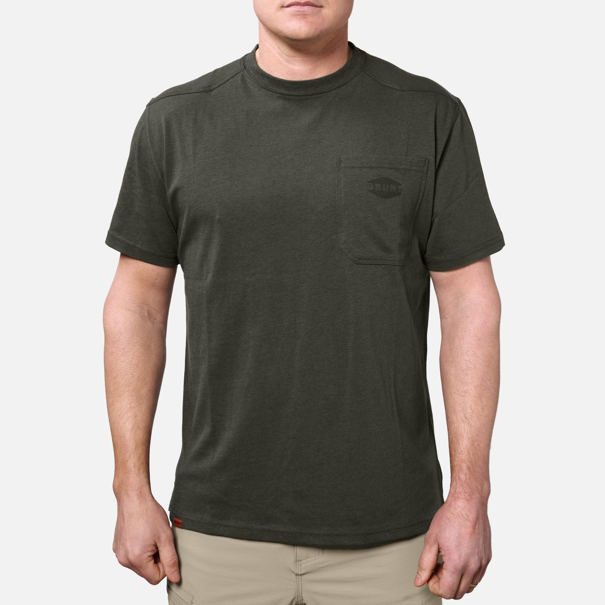 Front of the BRUNT high quality short sleeve pocket tee in army green heather