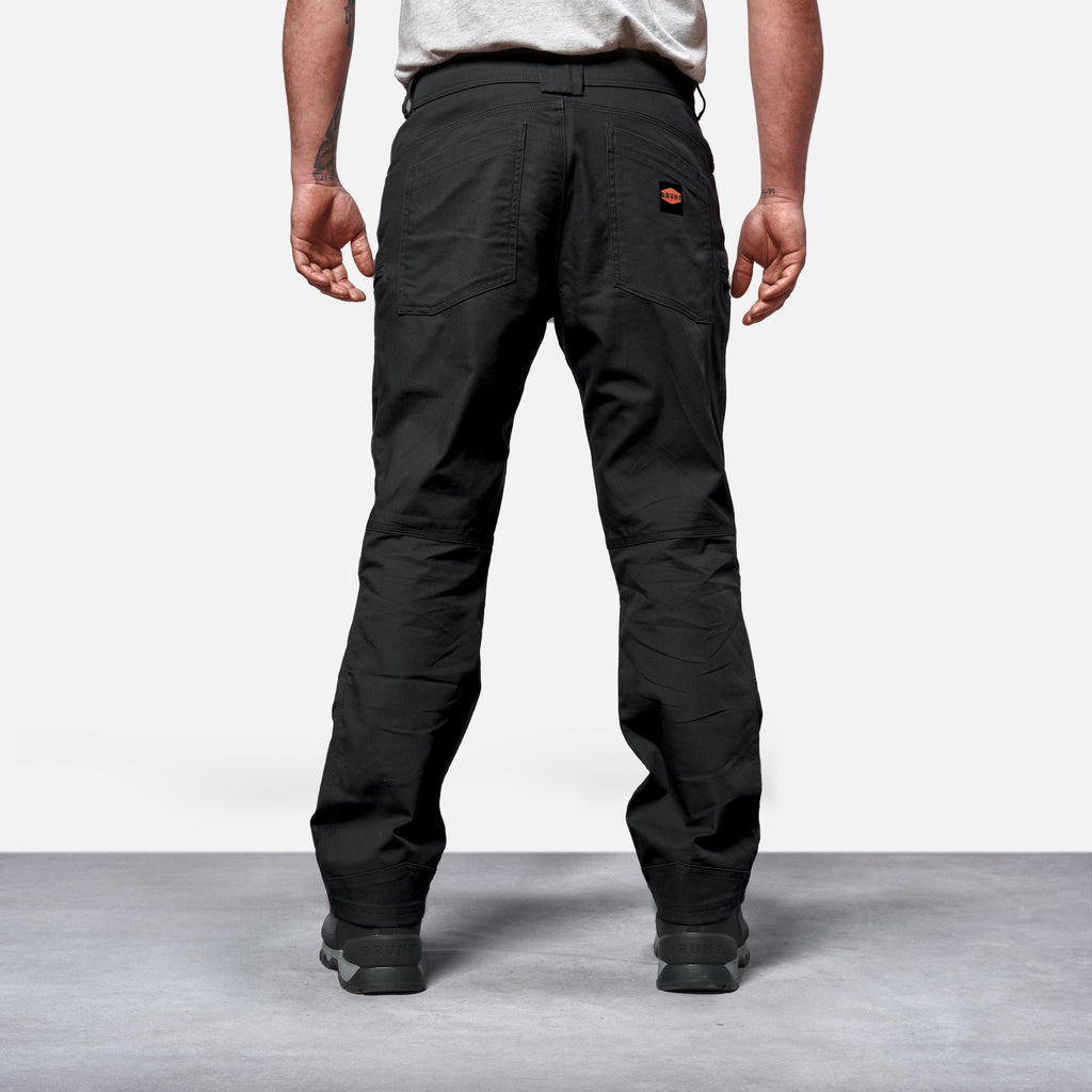 Back of BRUNT water resistant double knee cargo pants in black