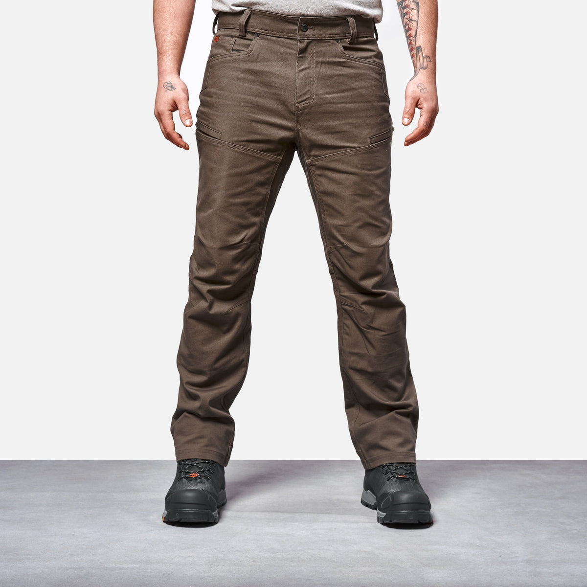 Front of the BRUNT water resistant double knee cargo pants in brown