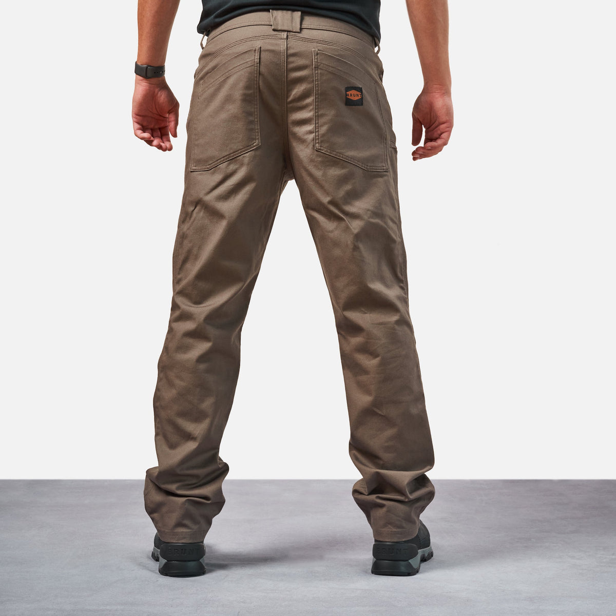 Back of BRUNT water resistant stretch torra work pant in brown