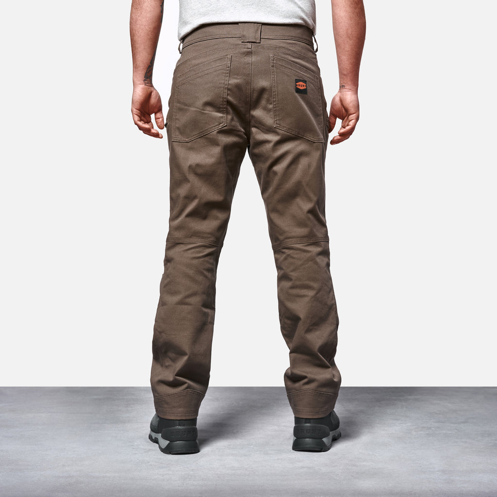 Back of the BRUNT water resistant double knee cargo pants in brown