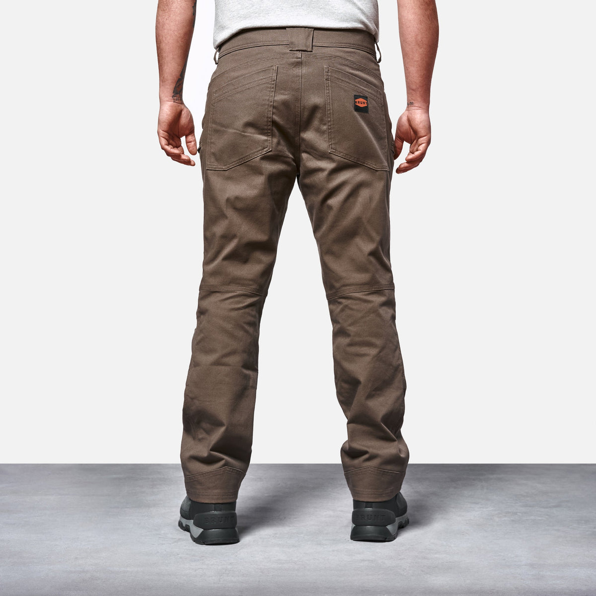 Back of the BRUNT water resistant double knee cargo pants in brown