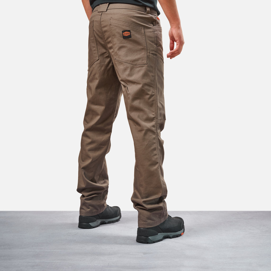 45 degree angle of back right side of BRUNT water resistant lined torra work pant in brown * 2