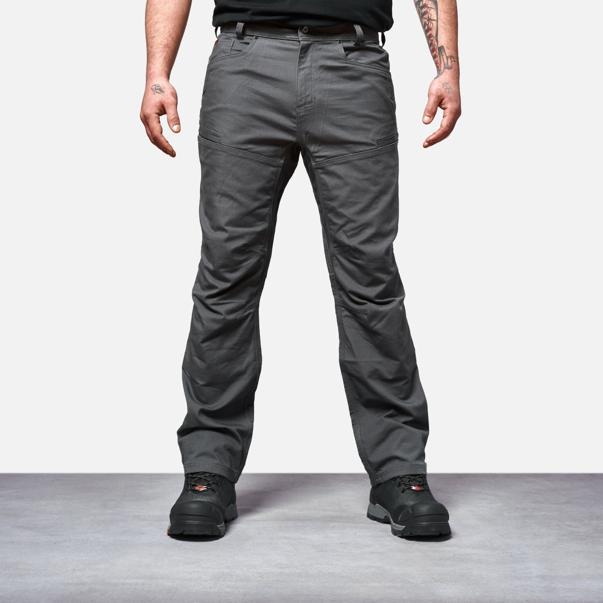 Front of the BRUNT water resistant double knee cargo pants in charcoal