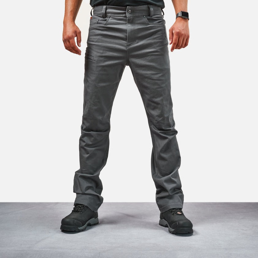 Front of BRUNT water resistant stretch torra work pant in charcoal