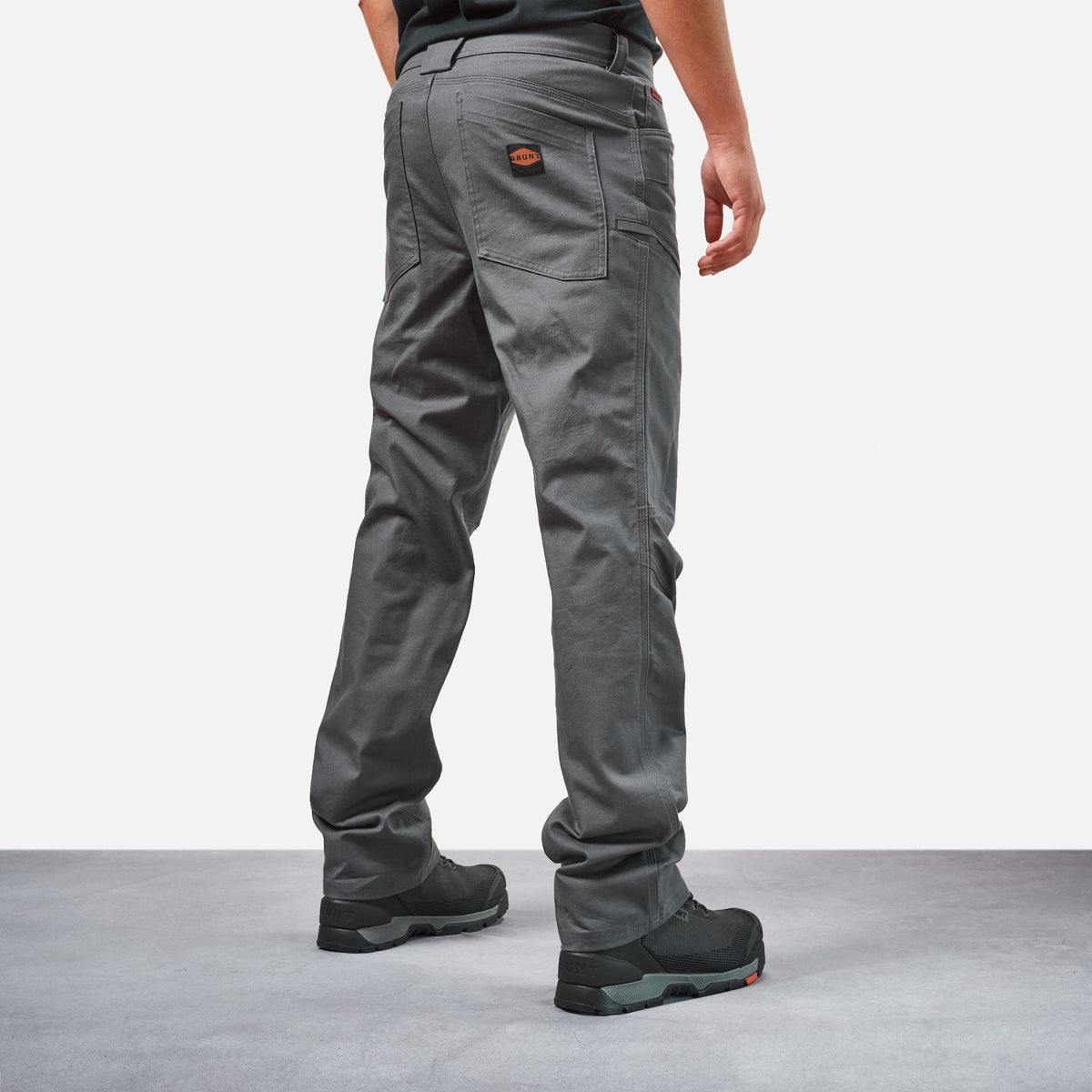 45 degree angle of back right side of BRUNT water resistant stretch torra work pant in charcoal * 3