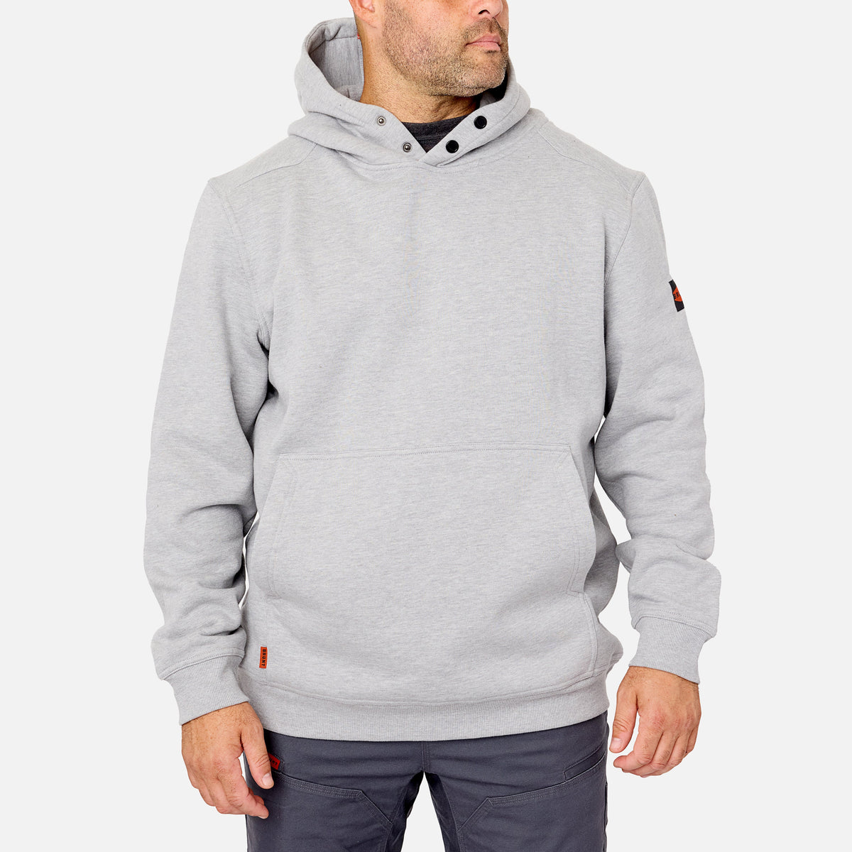 Front of the BRUNT water resistant shevlin work hoodie in light grey heather
