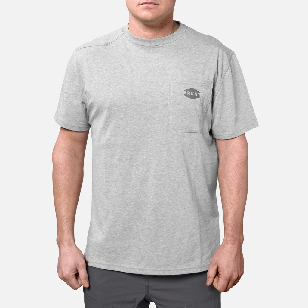 Front of the BRUNT high quality short sleeve pocket tee in light grey heather