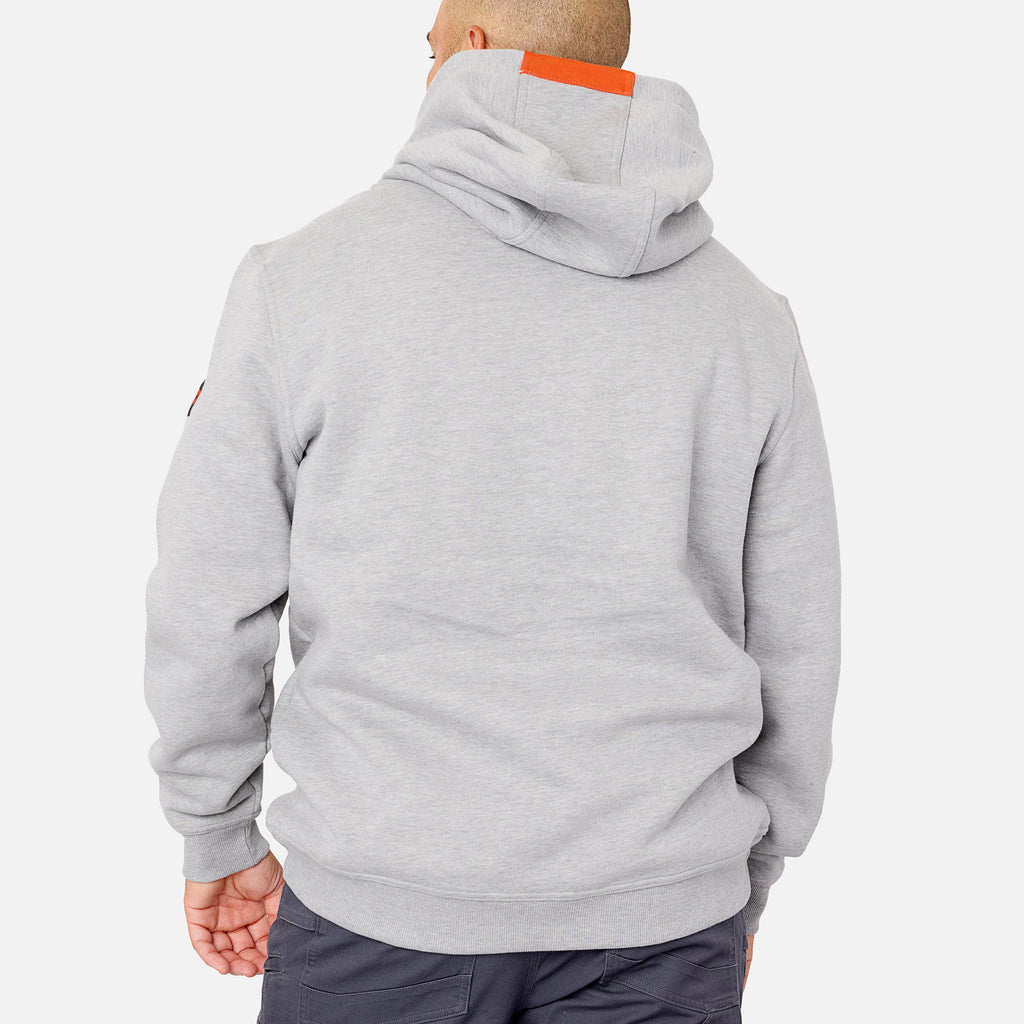 Back of the BRUNT water resistant shevlin work hoodie in light grey heather