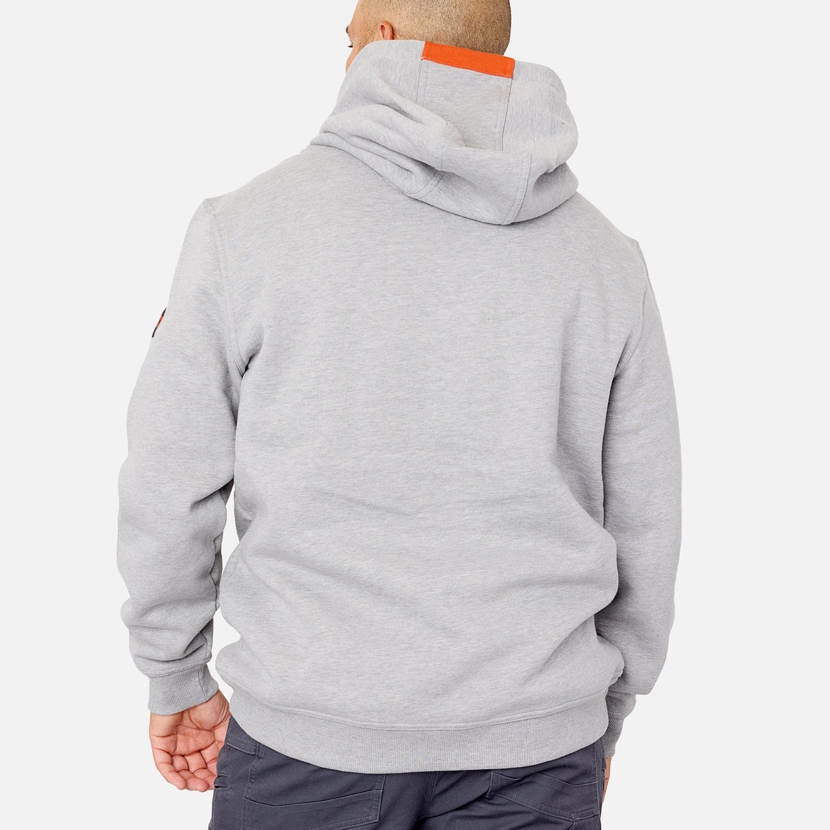 Back of the BRUNT water resistant shevlin work hoodie in light grey heather