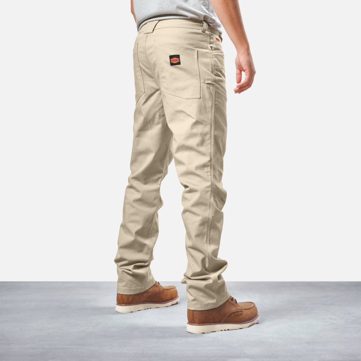 45 degree angle of back right side of BRUNT water resistant stretch torra work pant in khaki * 2