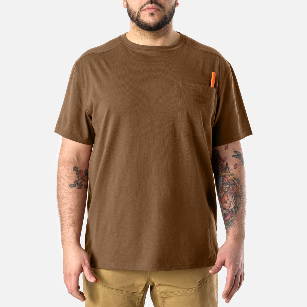 Front of the BRUNT high quality short sleeve pocket tee in mud brown