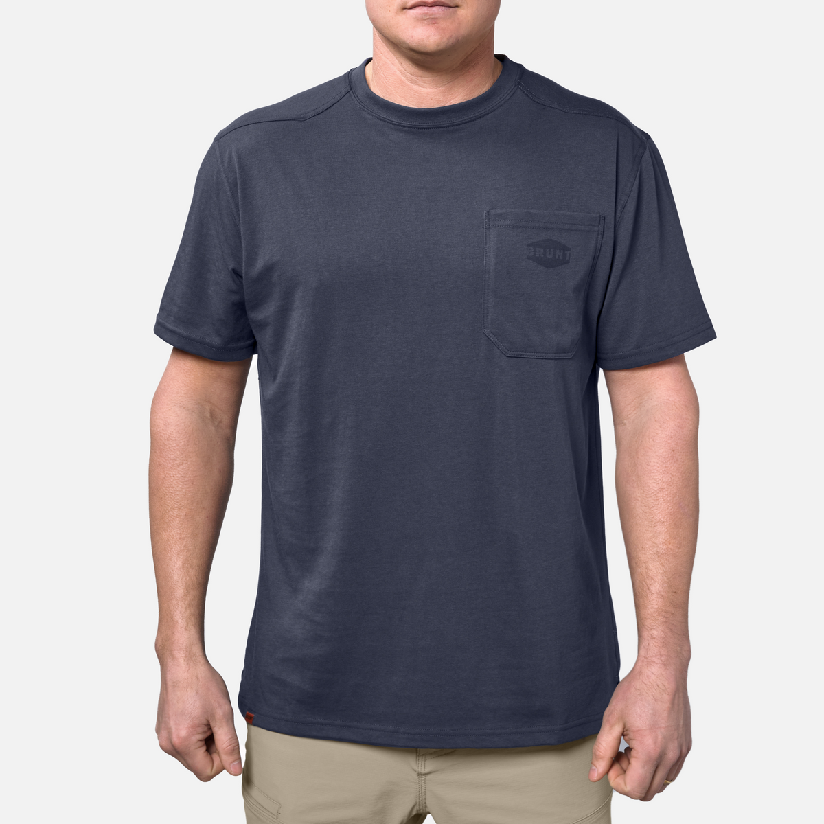 Front of the BRUNT high quality short sleeve pocket tee in navy blue