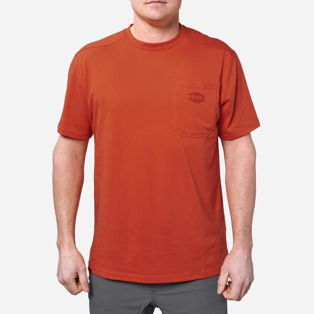 Front of the BRUNT high quality short sleeve pocket tee in BRUNT orange