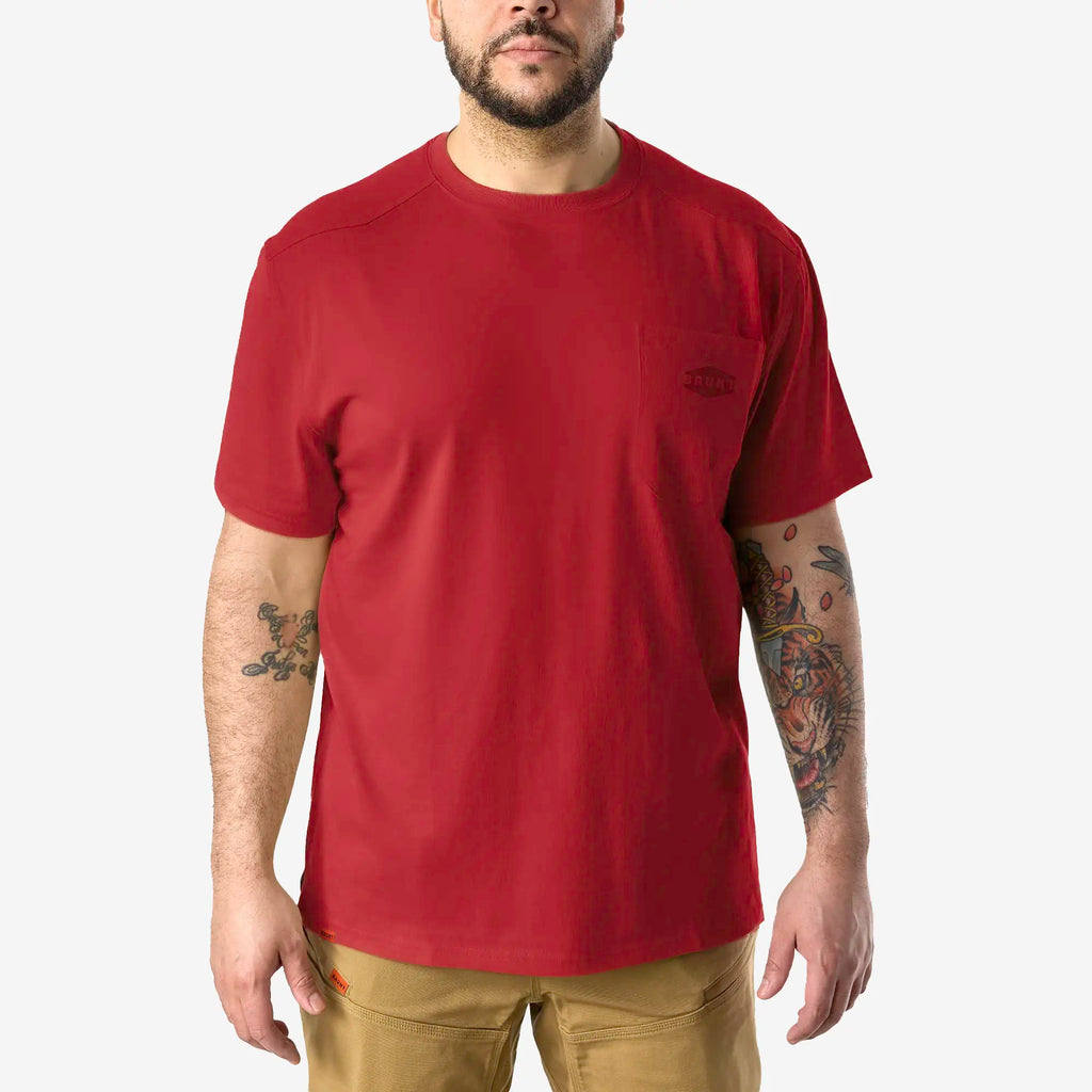 Front of the BRUNT high quality short sleeve pocket tee in red