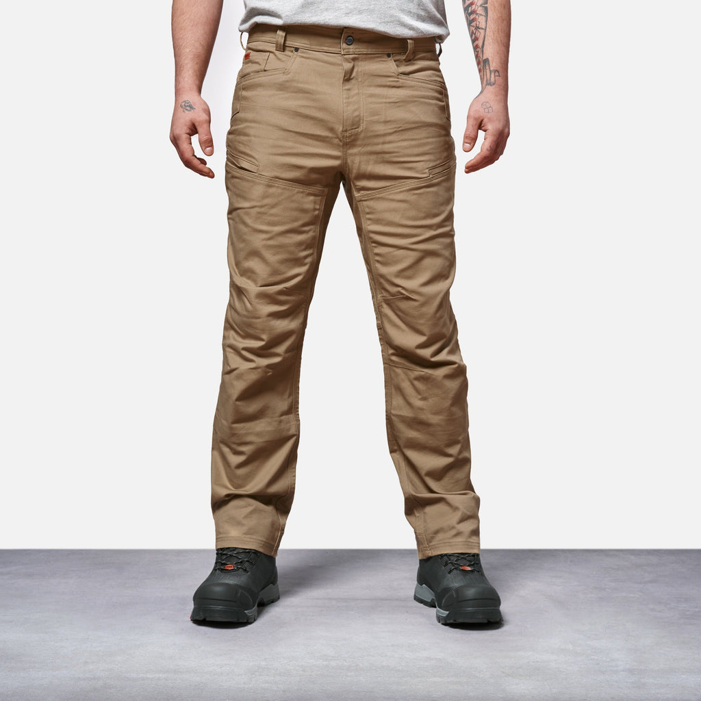 Front of the BRUNT water resistant double knee cargo pants in tan