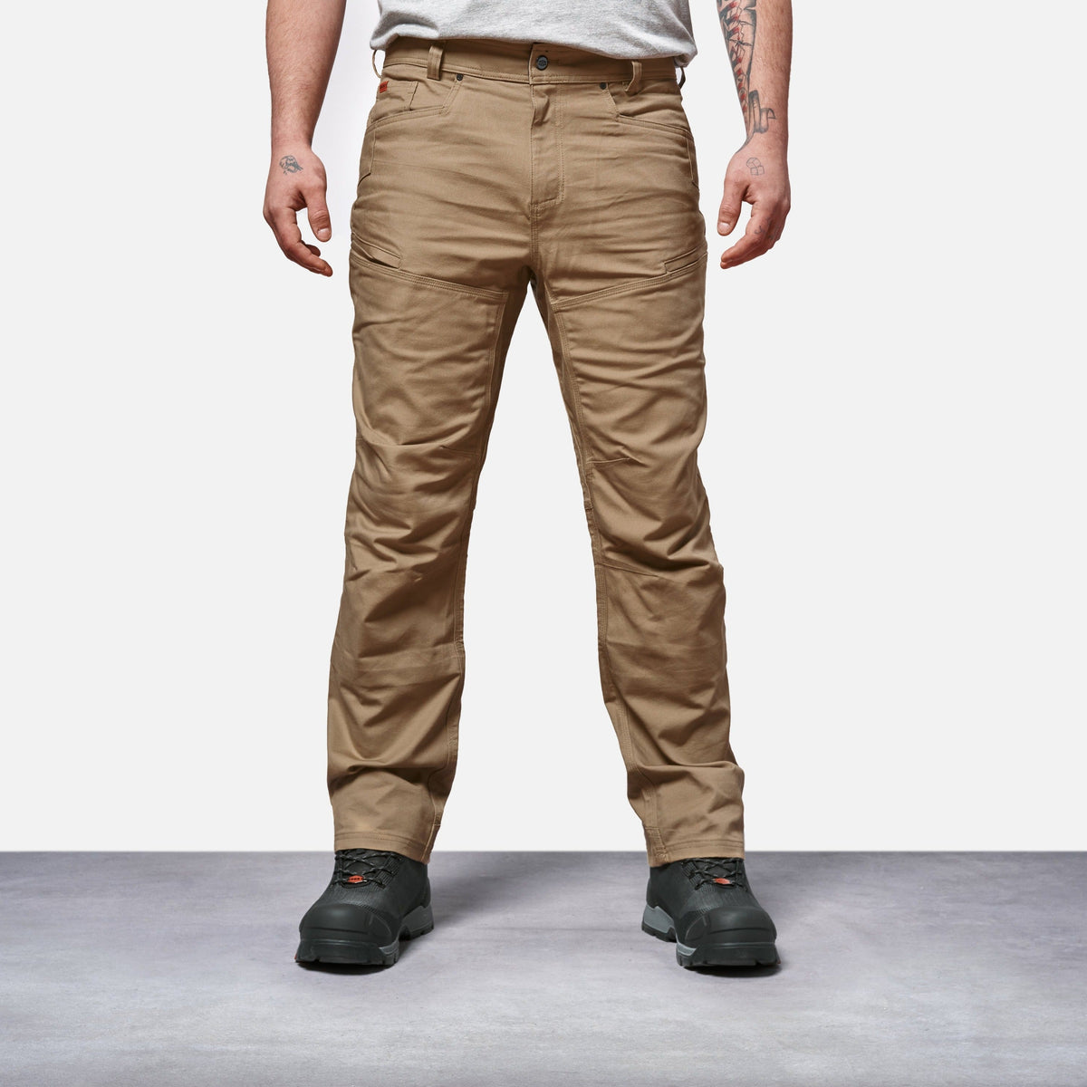 Front of BRUNT water resistant double knee cargo pants in tan