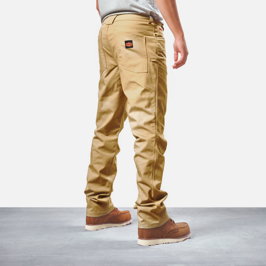 45 degree angle of back right side of BRUNT water resistant stretch torra work pant in tan * 1